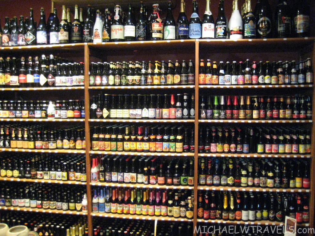a shelf full of bottles