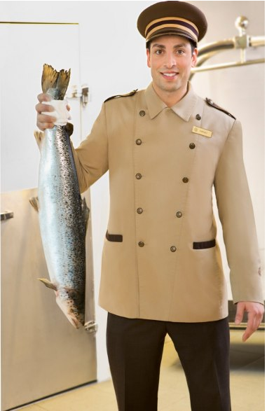 a man in a uniform holding a fish