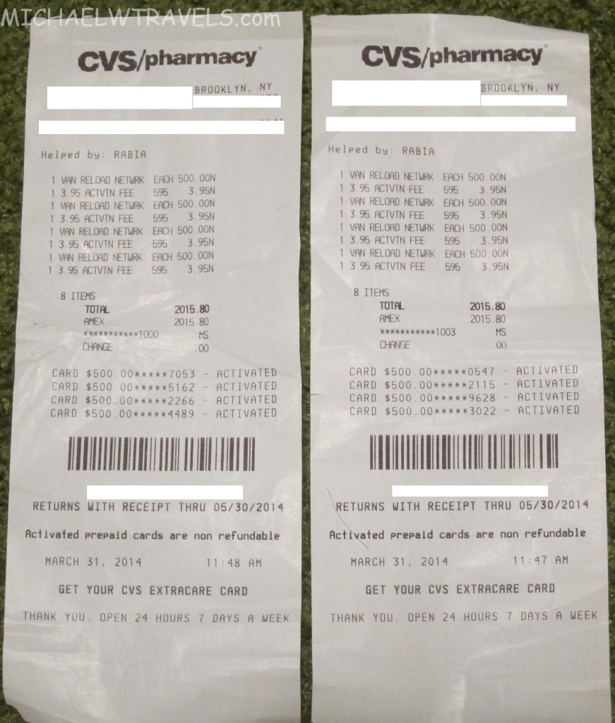 a pair of receipt papers