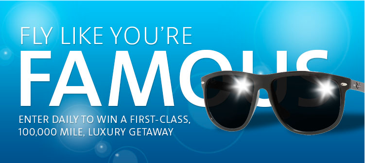 a blue and white advertisement with sunglasses