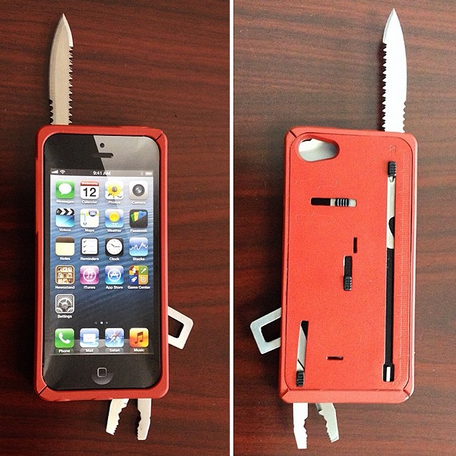 a phone with a knife in its case