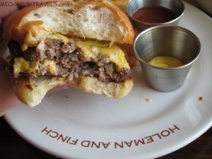 a close-up of a burger