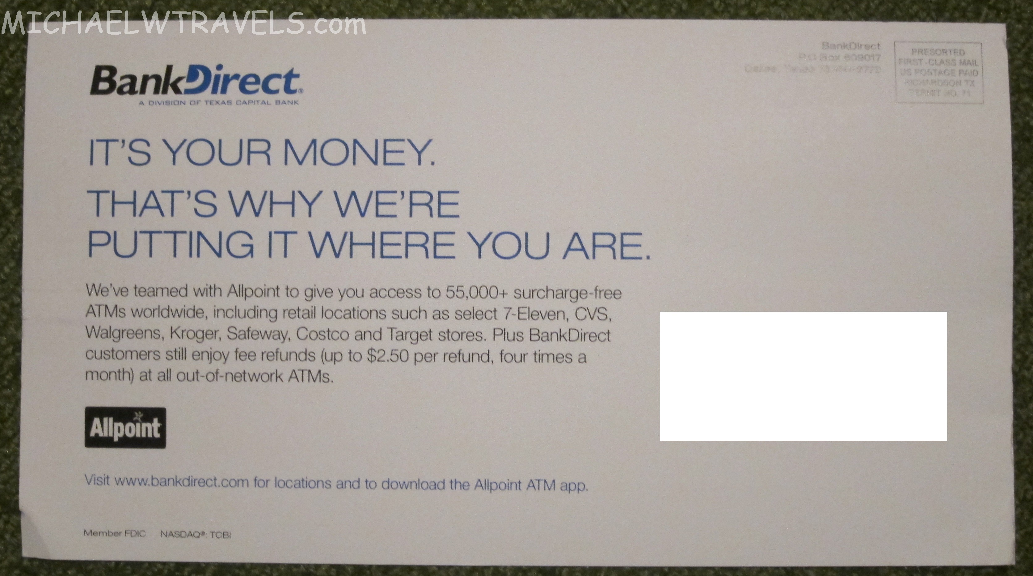 a white envelope with blue text