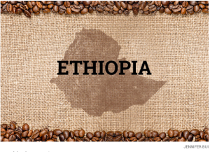 a map of ethiopia surrounded by coffee beans