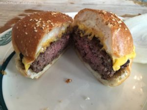 a burger cut in half