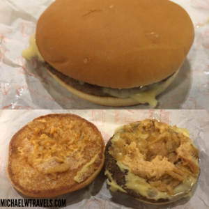 a hamburger and a burger cut in half