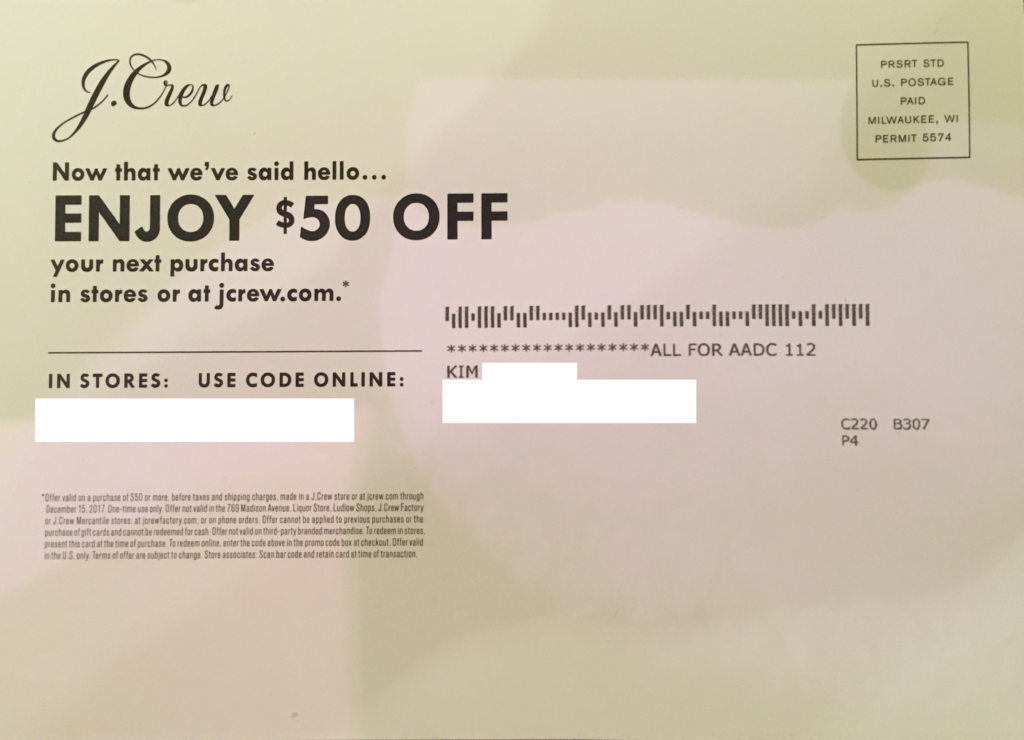 Wow JCrew 50 OFF 50, Check Your Mail! Michael W Travels...