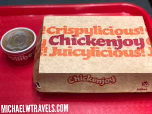 a box of chicken on a tray