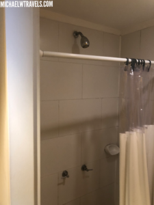 a shower curtain and shower head