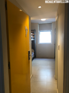 a yellow door in a room