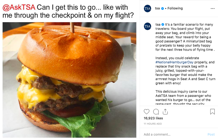 Your Burger Can Fly According To The TSA On Instagram