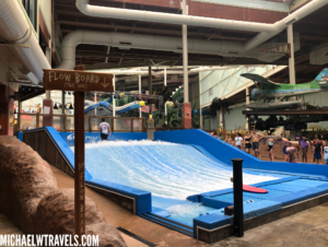 a water park with a large blue ramp