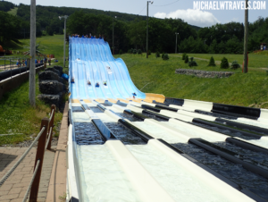 a water slide with people on it
