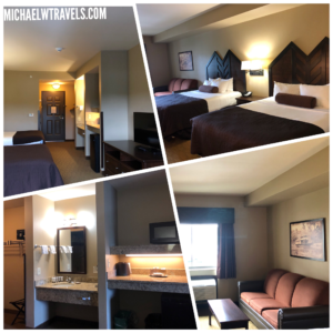 a collage of a hotel room