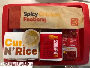 a fast food meal on a red tray
