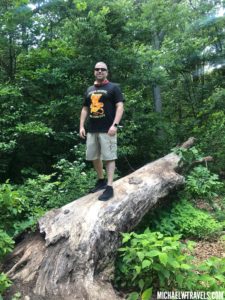a man standing on a log