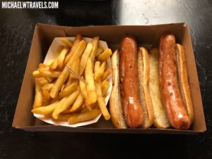 a box of hot dogs and fries