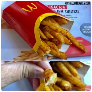 a french fries in a red wrapper