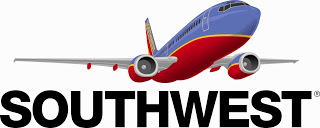 a blue and red airplane with black text