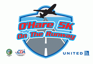 a logo with a plane and a road
