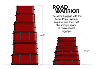 a stack of red luggage