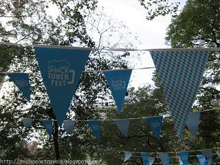 a group of blue flags from a string