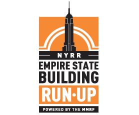 a logo with a tall building in the background